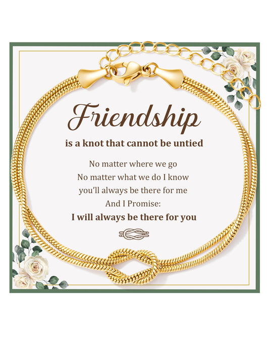 Women's Gold-Tone Stainless Steel Love Knot Charm Bracelet – Adjustable Chain